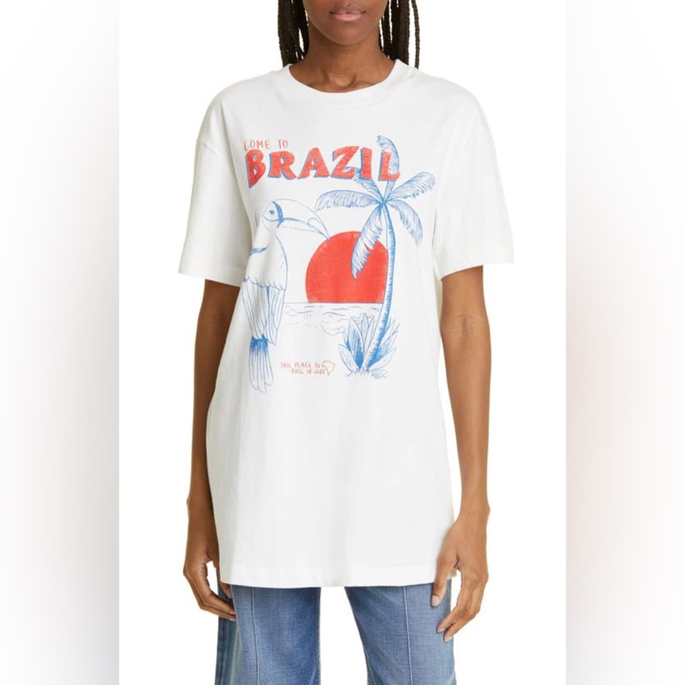 Farm Rio Welcome To Brazil Short Sleeve Graphic Tee NWT White Red Parrot Love - Picture 4 of 4